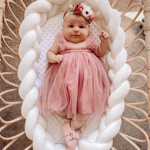 Baby Tull Dress! Color is a dusty mauve. Comes with floral head band.